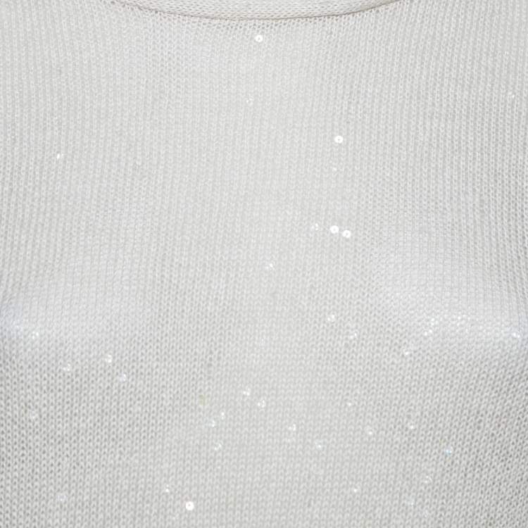 Pre Owned Brunello Cucinelli Off-White Linen Knit Asymmetrical Sweater XL
