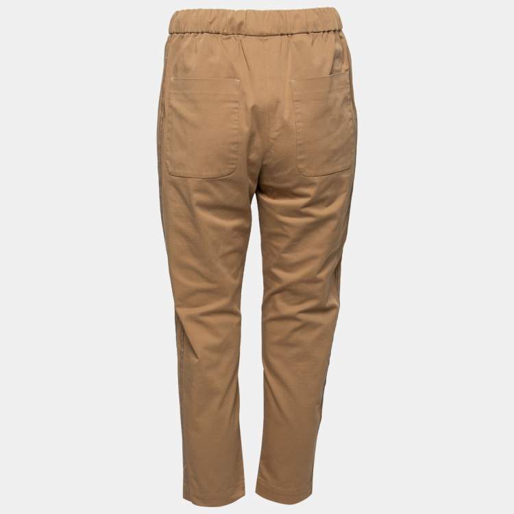 Pre Owned Brunello Cucinelli Brown Cotton Drawstring Waist Trousers S