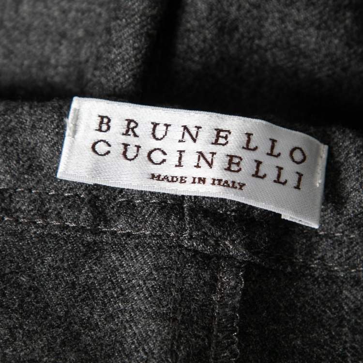 Pre Owned Brunello Cucinelli Charcoal Grey Wool Drawstring Pants M
