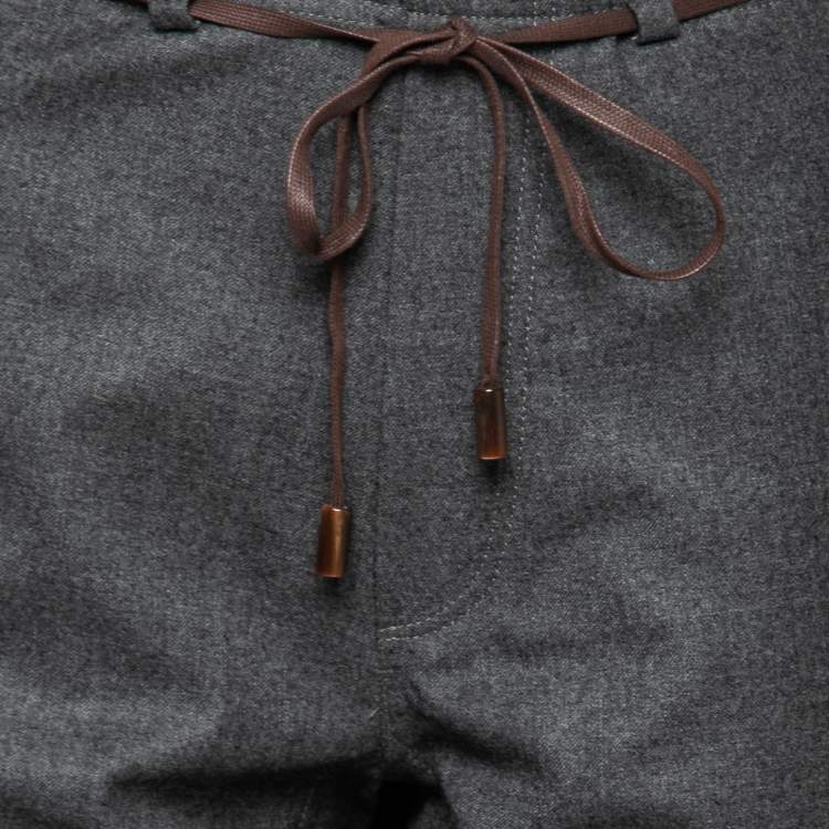 Pre Owned Brunello Cucinelli Charcoal Grey Wool Drawstring Pants M