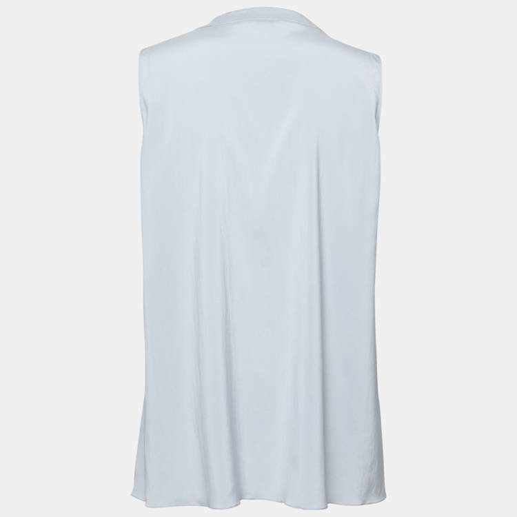 Pre Owned Brunello Cucinelli Grey Silk Beaded Neck Detail Sleeveless Top XL