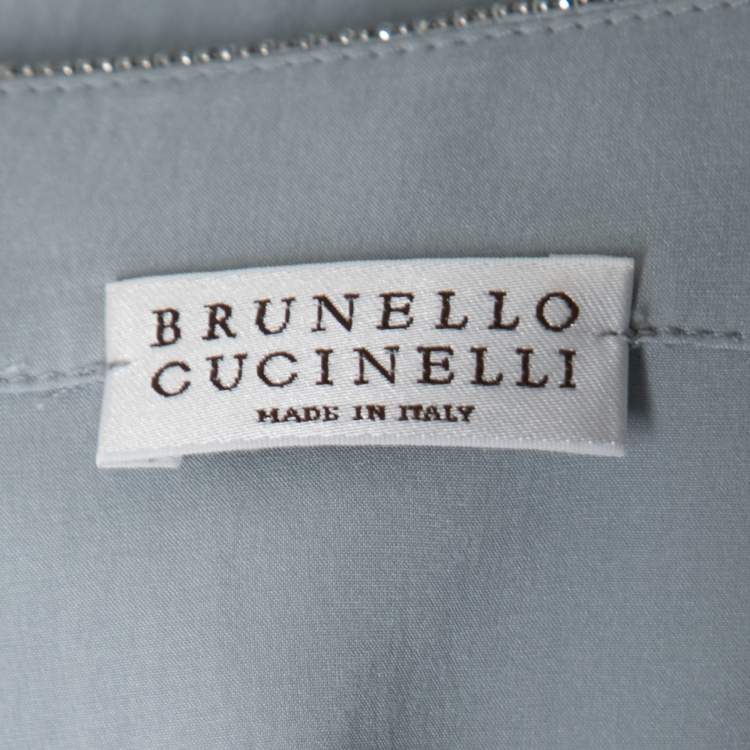 Pre Owned Brunello Cucinelli Grey Silk Beaded Neck Detail Sleeveless Top XL