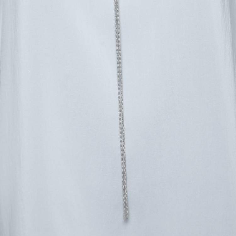 Pre Owned Brunello Cucinelli Grey Silk Beaded Neck Detail Sleeveless Top XL