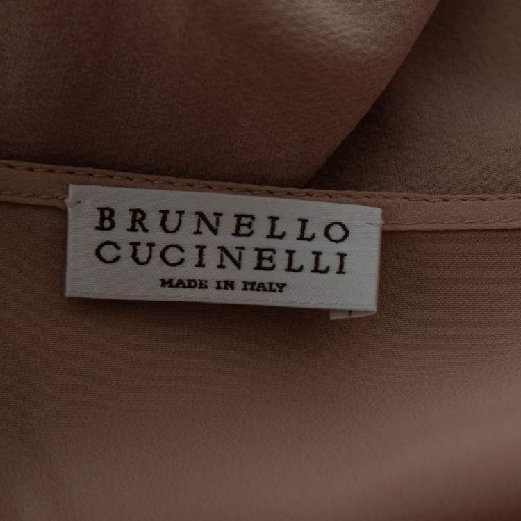 Pre Owned Brunello Cucinelli Light Pink Silk Chiffon Chain Detail Tank Top M