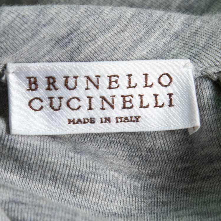 Pre Owned Brunello Cucinelli Grey Stretch-Cotton Layered Ruffle Bottom Dress M   