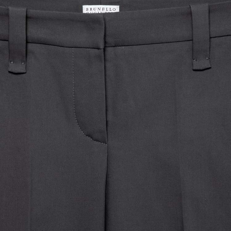 Pre Owned Brunello Cucinelli Grey Cotton Slim-Leg Cropped Trousers S