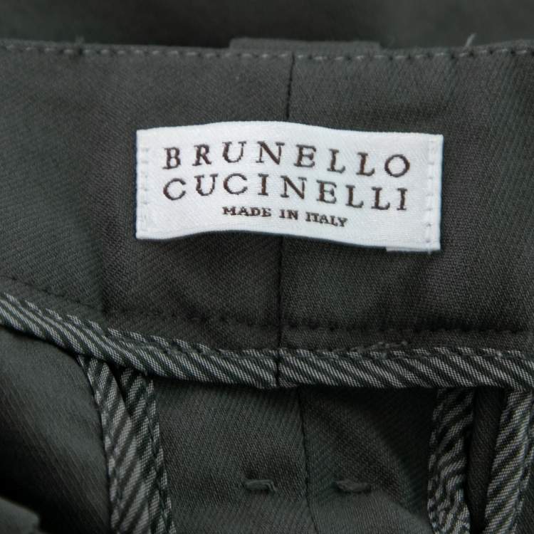 Pre Owned Brunello Cucinelli Grey Cotton Slim-Leg Cropped Trousers S
