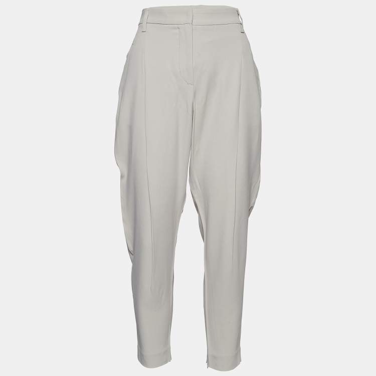 Pre Owned Brunello Cucinelli Pale Grey Crepe Tapered Trousers M Waist 30"