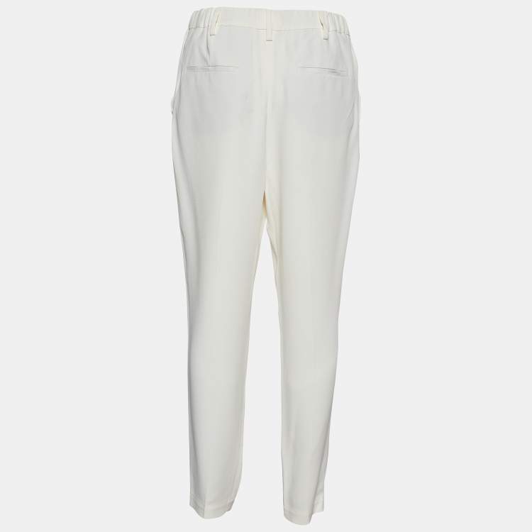 Pre Owned Brunello Cucinelli Ivory Silk Crepe Elasticized Waist Pants M 