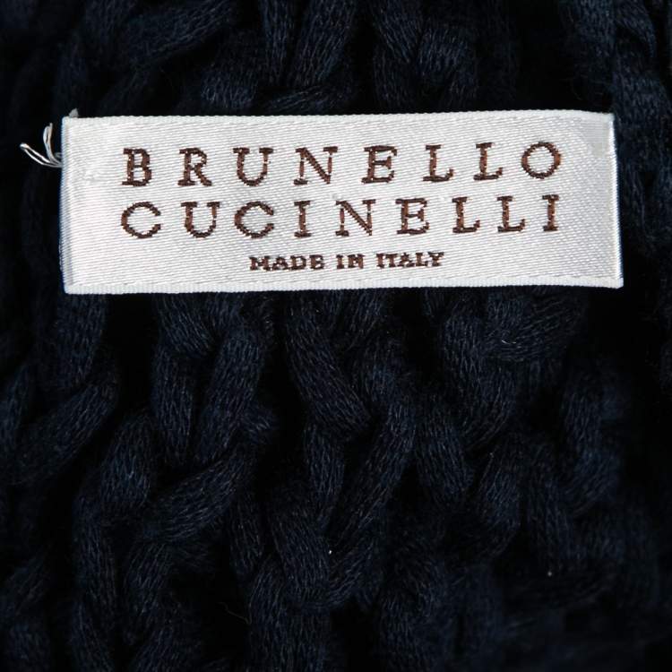 Pre Owned Brunello Cucinelli Navy Blue Crochet-Knit Hooded Cardigan M