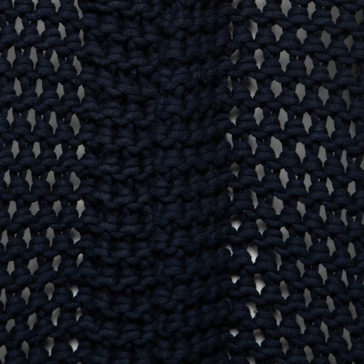 Pre Owned Brunello Cucinelli Navy Blue Crochet-Knit Hooded Cardigan M