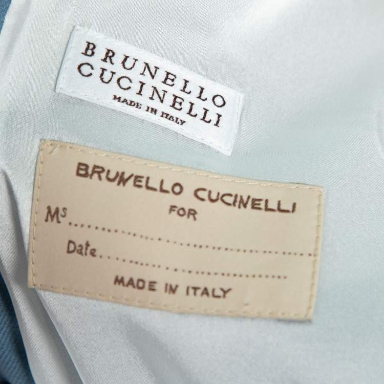 Pre Owned Brunello Cucinelli Light Blue Linen & Cotton Double-Breasted Blazer S
