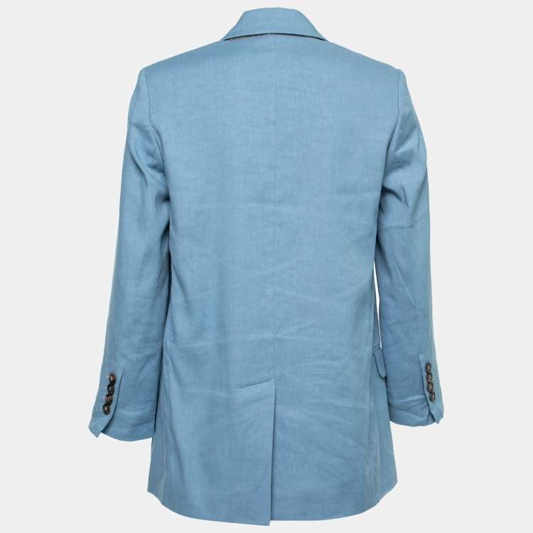 Pre Owned Brunello Cucinelli Light Blue Linen & Cotton Double-Breasted Blazer S