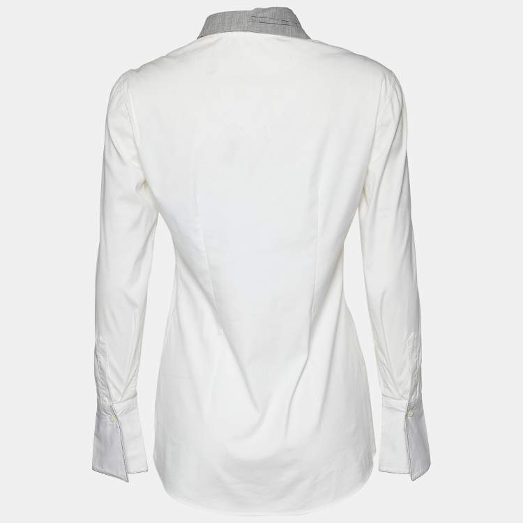 Pre Owned Brunello Cucinelli Off-White Cotton Monili Detail Long Sleeve Shirt S