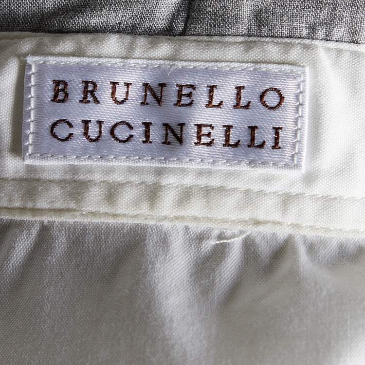 Pre Owned Brunello Cucinelli Off-White Cotton Monili Detail Long Sleeve Shirt S