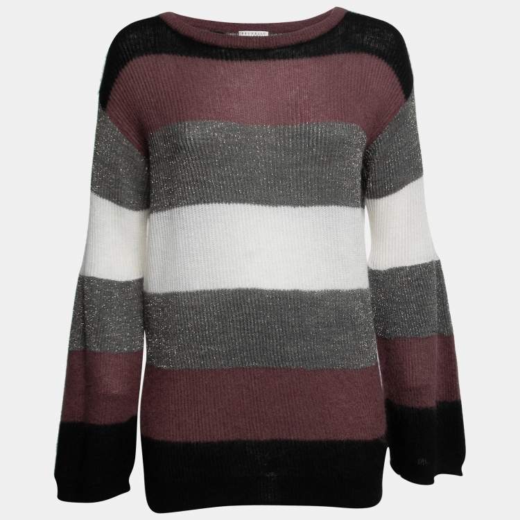 Pre Owned Brunello Cucinelli Multicolor Metallic Striped Pattern Knit Sweater M