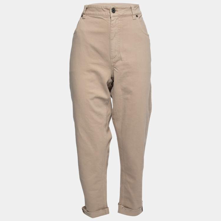 Pre Owned Brunello Cucinelli Beige Cotton Bead Trim Detail Trousers XL