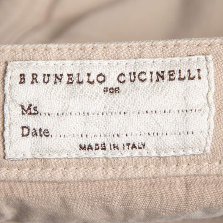 Pre Owned Brunello Cucinelli Beige Cotton Bead Trim Detail Trousers XL