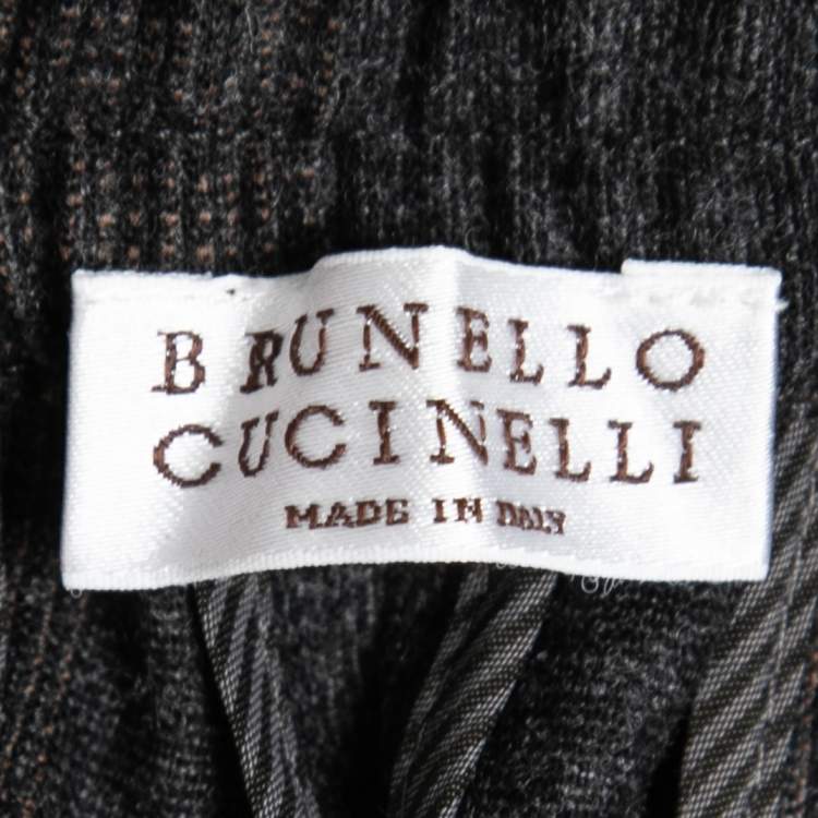 مملوكة مسبقًا Brunello Cucinelli Charcoal Grey Wool Rib Knit Trimmed Pants S