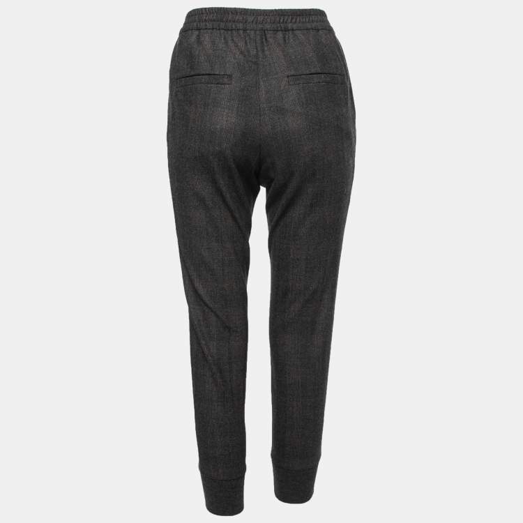 مملوكة مسبقًا Brunello Cucinelli Charcoal Grey Wool Rib Knit Trimmed Pants S
