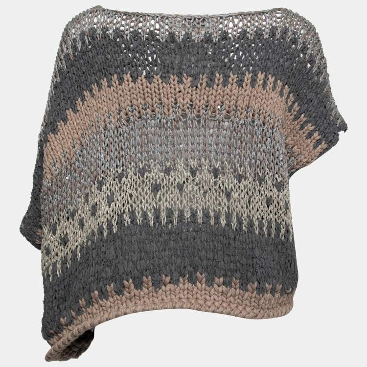 Pre Owned Brunello Cucinelli Beige Crochet Knit Sequined Asymmetric Jumper XL