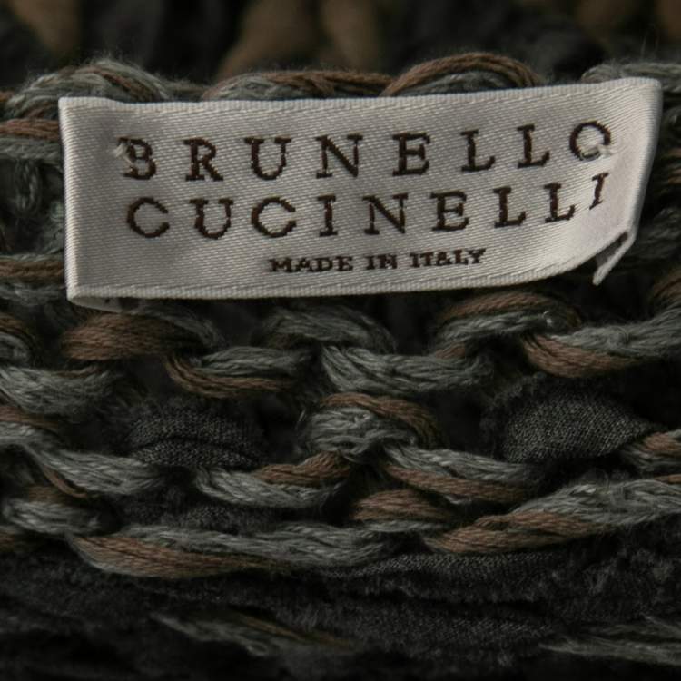 Pre Owned Brunello Cucinelli Beige Crochet Knit Sequined Asymmetric Jumper XL