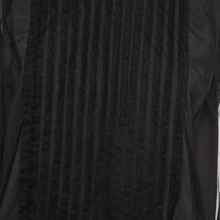 Pre Owned Brunello Cucinelli Black Silk Tulle Overlay Pleated Top M