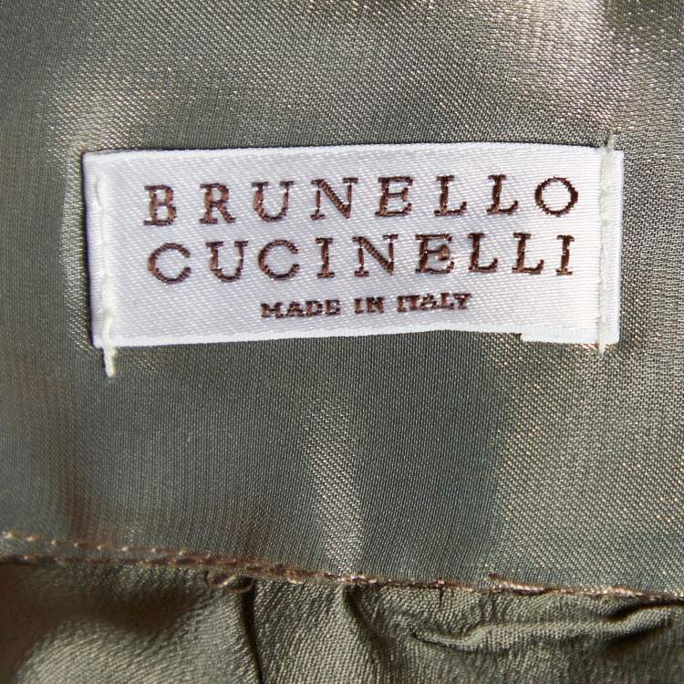 Pre Owned Brunello Cucinelli Metallic Plisse Asymmetrical Midi Skirt L