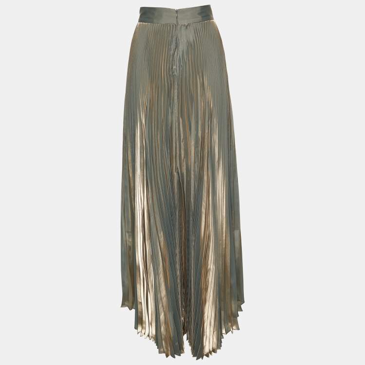 Pre Owned Brunello Cucinelli Metallic Plisse Asymmetrical Midi Skirt L