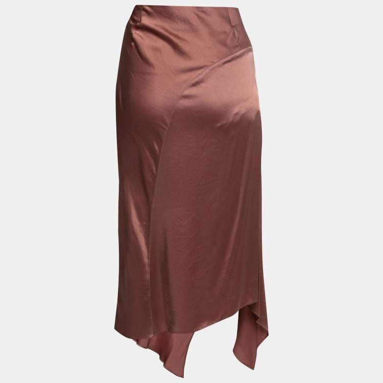 Pre Owned Brunello Cucinelli Blush Pink Satin Draped Skirt M