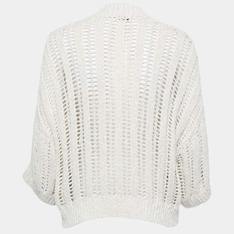 Pre Owned Brunello Cucinelli White & Cotton Knit Cardigan S