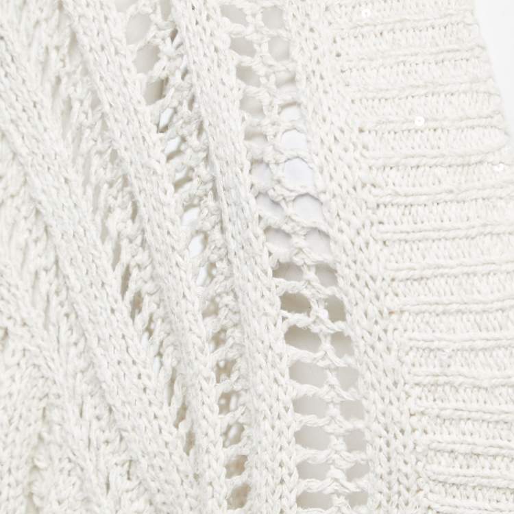 Pre Owned Brunello Cucinelli White & Cotton Knit Cardigan S