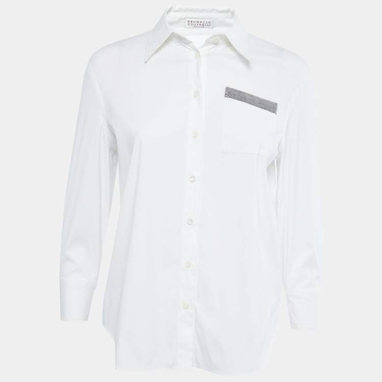 Pre Owned Brunello Cucinelli White Cotton Long Sleeve Button Down Shirt M