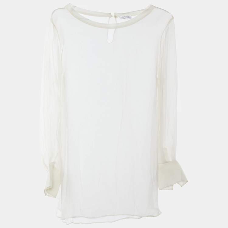 Pre Owned Brunello Cucinelli Cream Silk Sheer Tunic L 