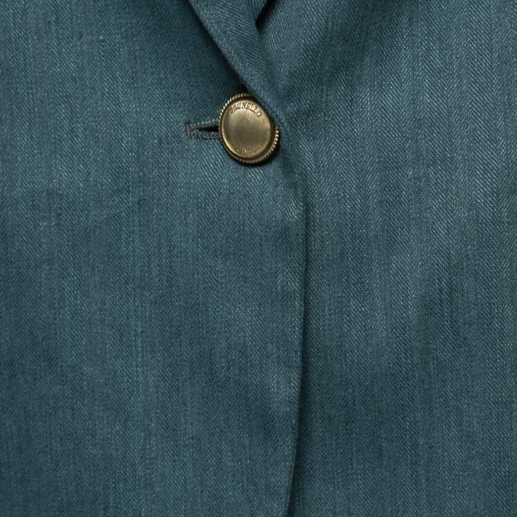 Pre Owned Brunello Cucinelli Green Cotton & Linen Shawl Collar Blazer M