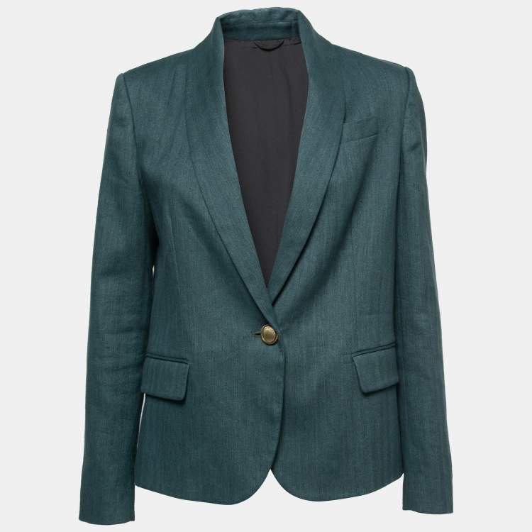 Pre Owned Brunello Cucinelli Green Cotton & Linen Shawl Collar Blazer M