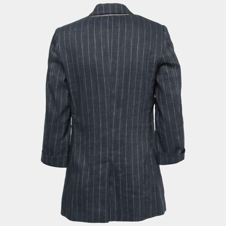 Pre Owned Brunello Cucinelli Charcoal Grey Striped Linen-Blend Blazer S