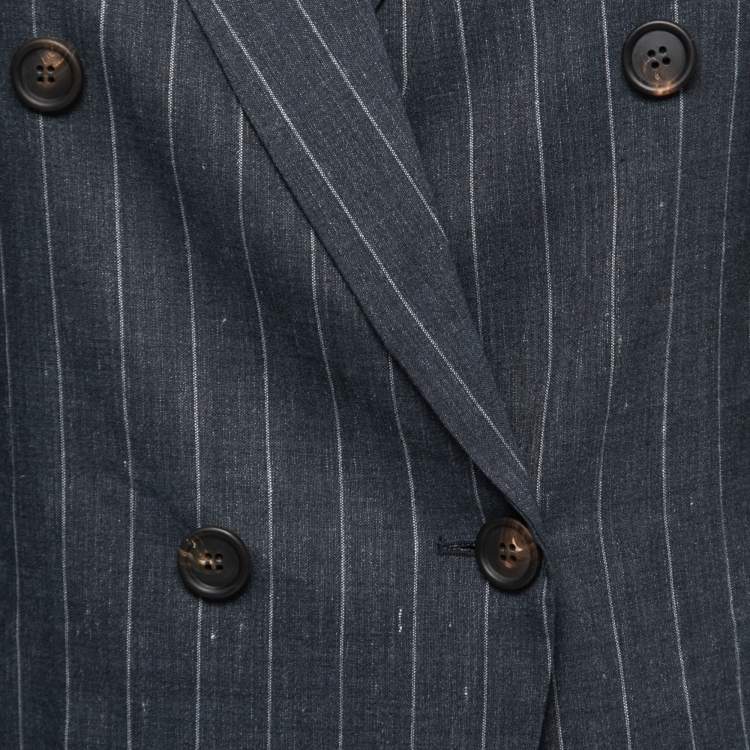 Pre Owned Brunello Cucinelli Charcoal Grey Striped Linen-Blend Blazer S