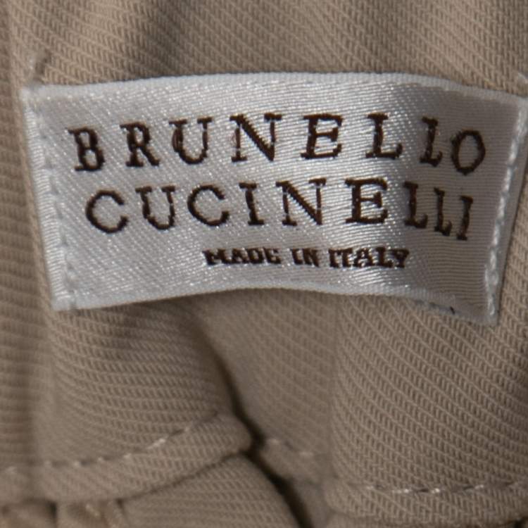 Pre Owned Brunello Cucinelli Beige Wool-Blend Stripe Detail Jogger Pants S
