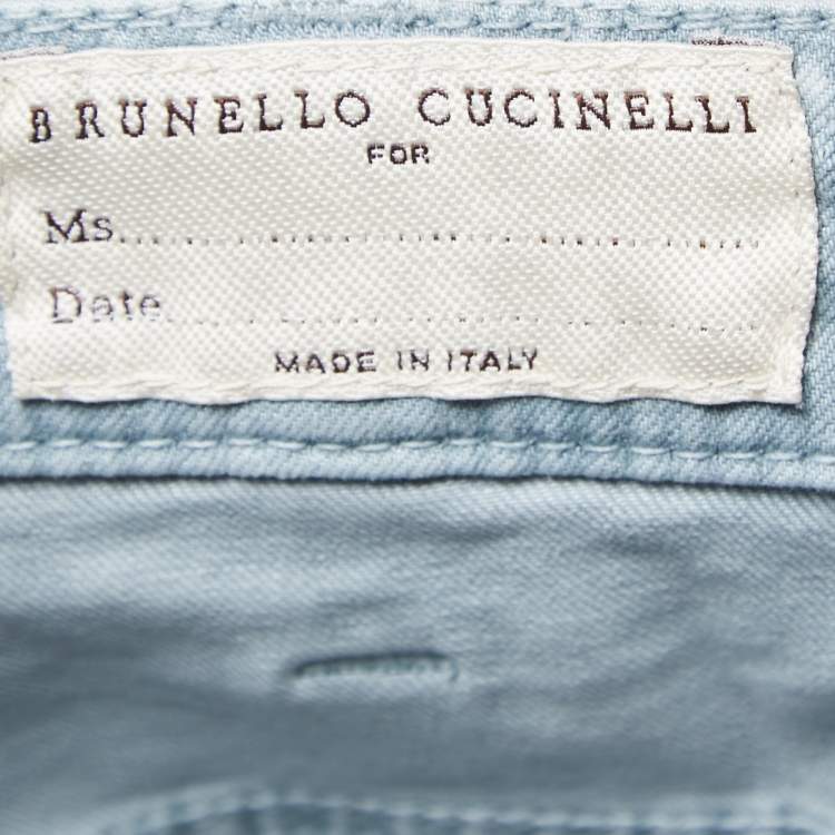 Pre Owned Brunello Cucinelli Blue Denim Paper Bag Jeans S Waist 30"