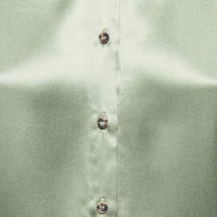 Pre Owned Brunello Cucinelli Green Silk Embellished Button Front Shirt S