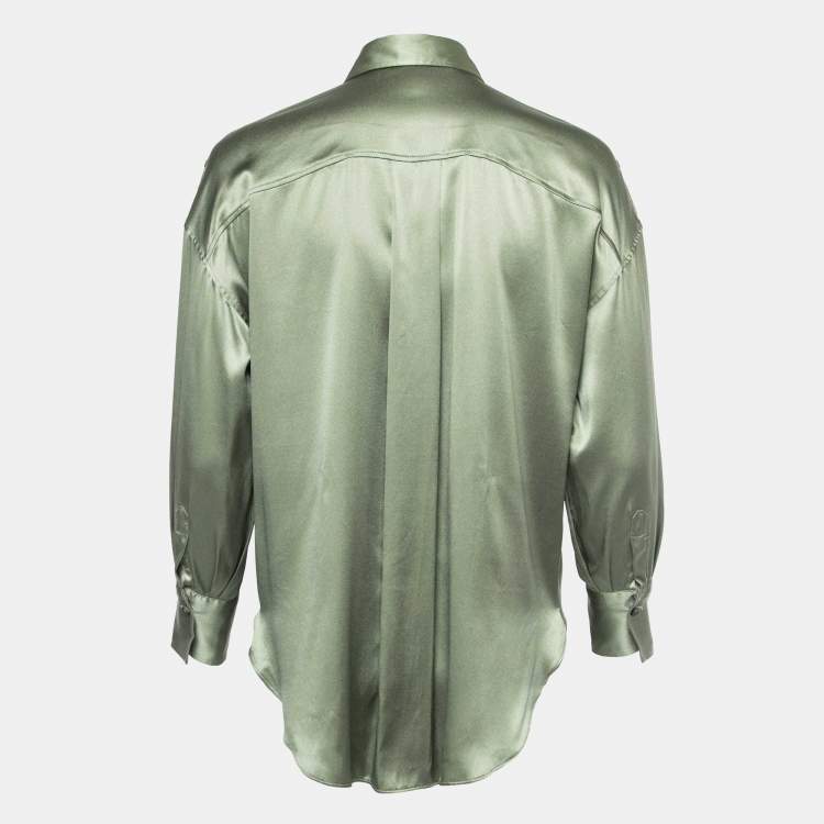 Pre Owned Brunello Cucinelli Green Silk Embellished Button Front Shirt S
