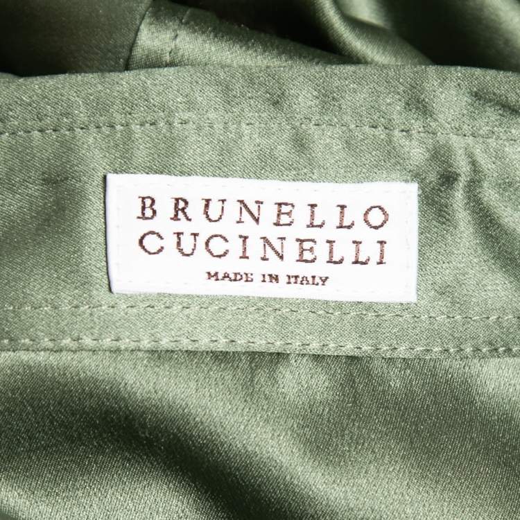Pre Owned Brunello Cucinelli Green Silk Embellished Button Front Shirt S