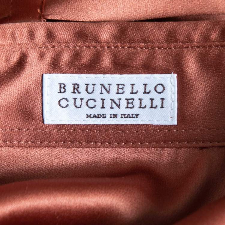Pre Owned Brunello Cucinelli Orange Silk Embellished Button Front Shirt S