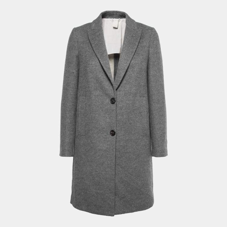 Pre Owned Brunello Cucinelli Grey Wool Single-Breasted Coat S