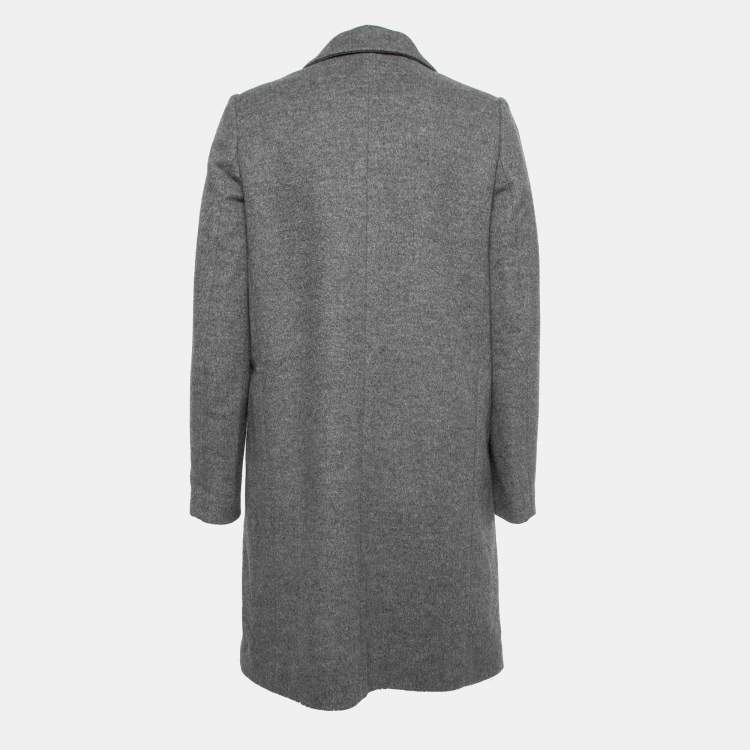 Pre Owned Brunello Cucinelli Grey Wool Single-Breasted Coat S