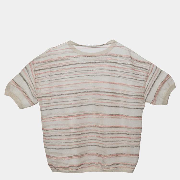 Pre Owned Brunello Cucinelli Beige Lurex Cotton Knit Top XL