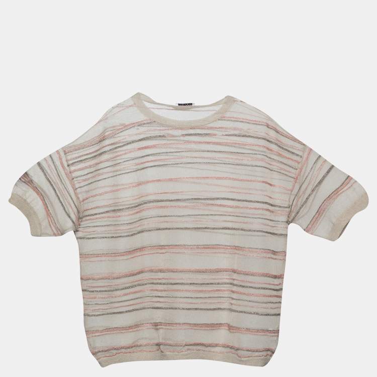 Pre Owned Brunello Cucinelli Beige Lurex Cotton Knit Top XL