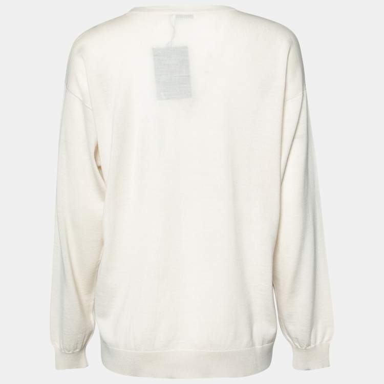 Pre Owned Brunello Cucinelli Light Cream Wool & Cashmere Round Neck Sweater L