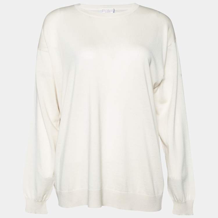 Pre Owned Brunello Cucinelli Light Cream Wool & Cashmere Round Neck Sweater L